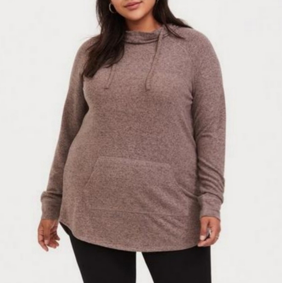 Torrid Brown Super Soft Plush Cowl Neck Tunic Pullover Hoodie Sweatshirt - Picture 1 of 10